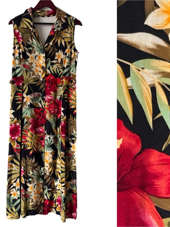 Vintage Dresses & Skirts - VINTAGE Floral Midi Dress Shirtdress Sz S